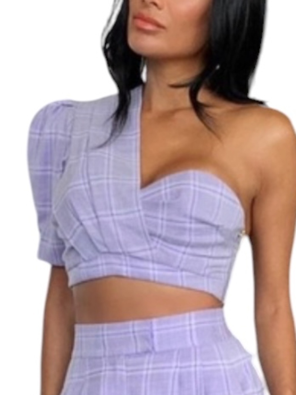 Acler Elba Plaid One Shoulder Crop Top Asymmetrical Side Zipper NWOT Size 2